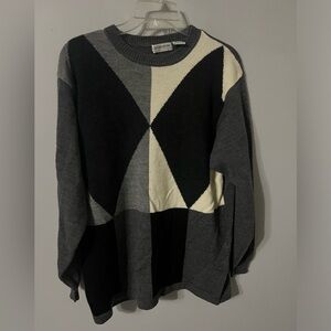 Vintage Liz Claiborne Collection Geometric Pattern Sweater in Black Gray 90s L